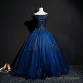 Charming Blue Off the Shoulder Long Sweet 16 Dress, Handmade Party Gown